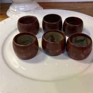 6 Vintage Wooden Napkin Rings - Circa 1916